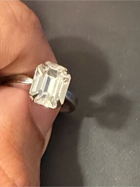 Silver Rectangular-cut Clear Stone Ring vintage mid-century classic